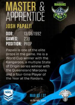 2022 NRL Traders - Master & Apprentice Blue #MAB03 Josh Papalii Back